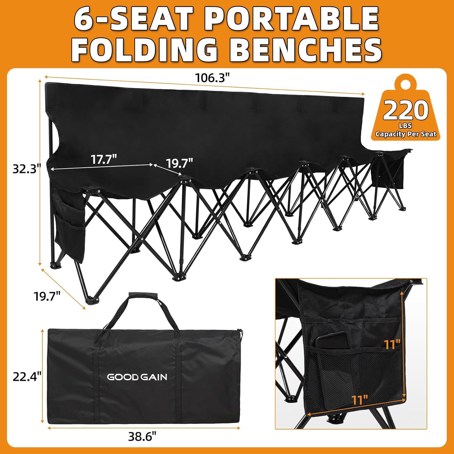 Portable Folding Black Outdoor - Outdoor Sport Bench 评论和价格